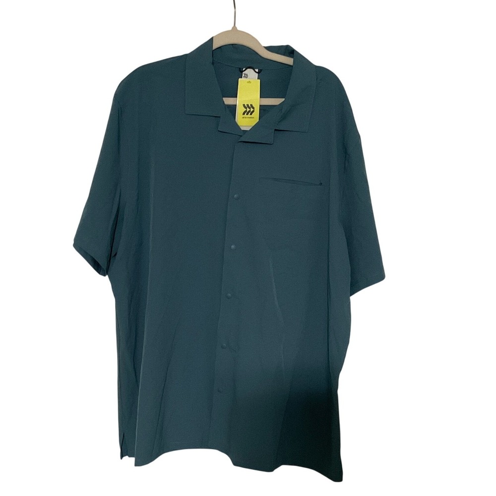 All in Motion Men's Short Sleeve Button Down Shirt Teal Blue  Quick Dry XXL‎